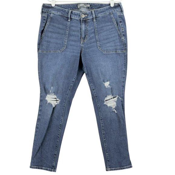 Torrid Women's Blue Denim Ankle Jeans Size 14Regular Distressed Mid Rise Stretch - Picture 1 of 14